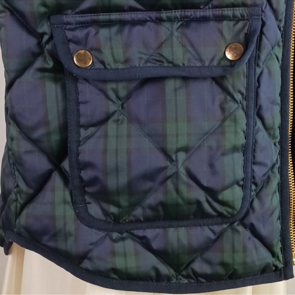 J.Crew Med. Navy & Green Tartan Plaid Down Fill Puffer Vest Full Zip Pockets - Picture 6 of 9